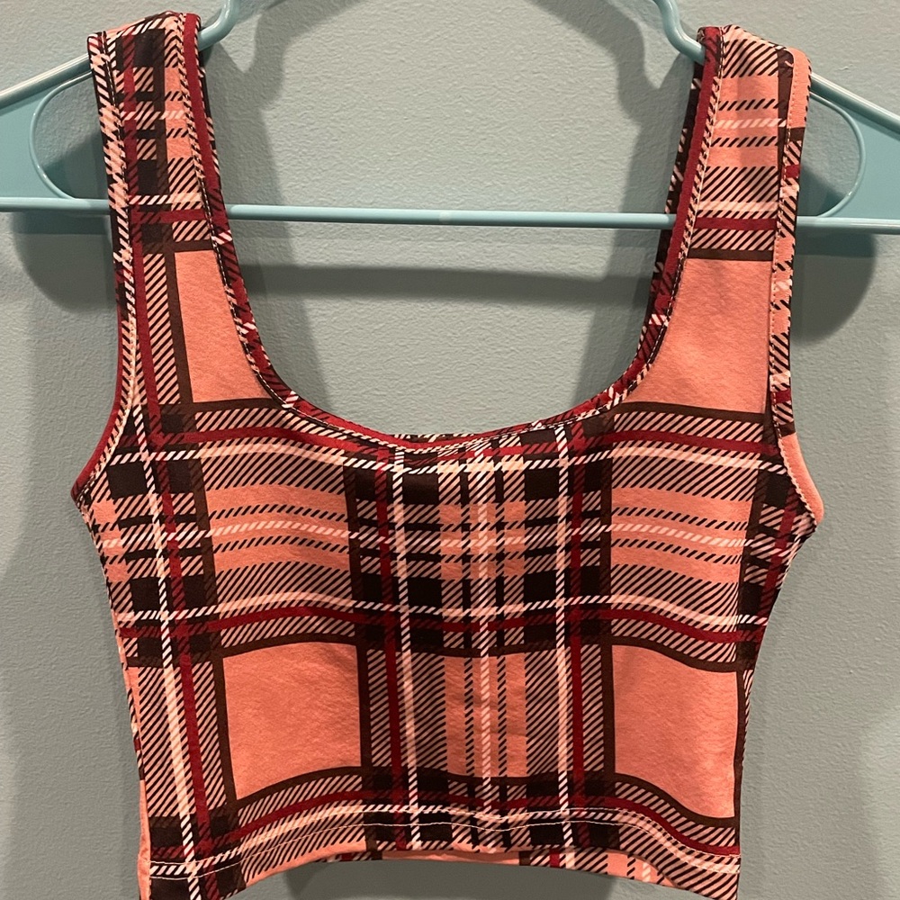 SHIEN Plaid Crop Tank Top
